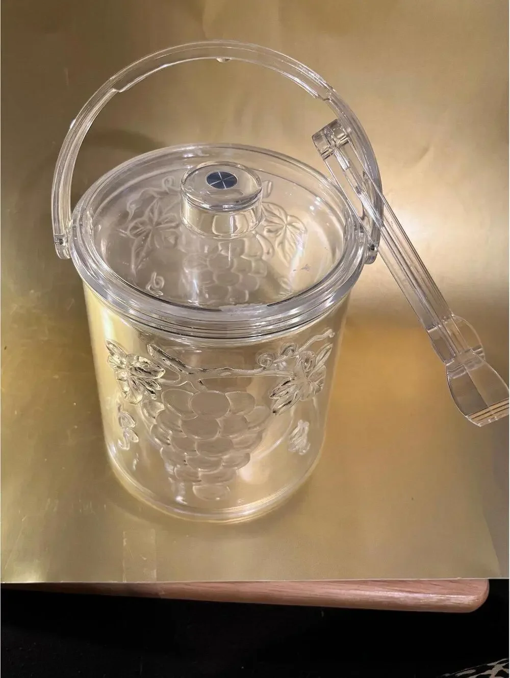 Clear Acrylic Ice Bucket with Grapes Design and Tongs